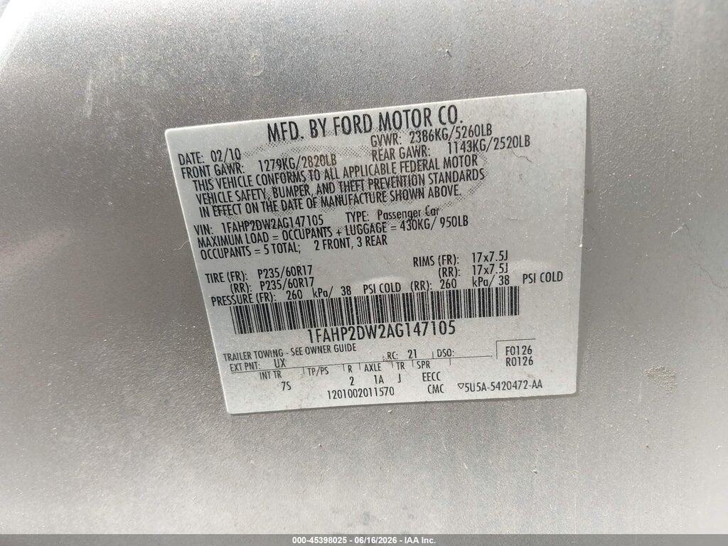 1FAHP2DW2AG147105 2010 FORD TAURUS photo no. 9