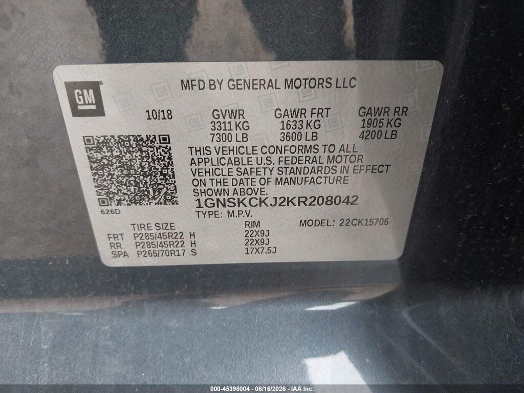 1GNSKCKJ2KR208042 2019 CHEVROLET TAHOE photo no. 9