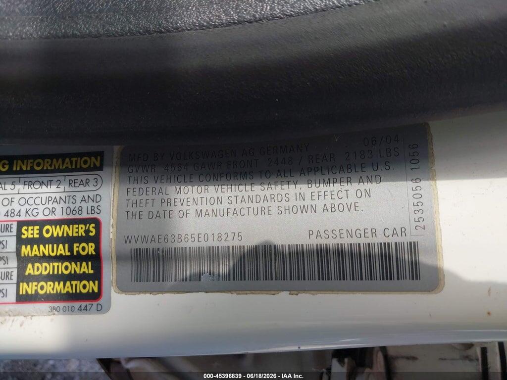 WVWAE63B65E018275 2005 VOLKSWAGEN PASSAT photo no. 9