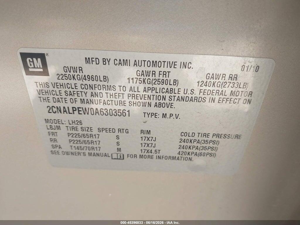 2CNALPEW0A6303561 2010 CHEVROLET EQUINOX photo no. 9