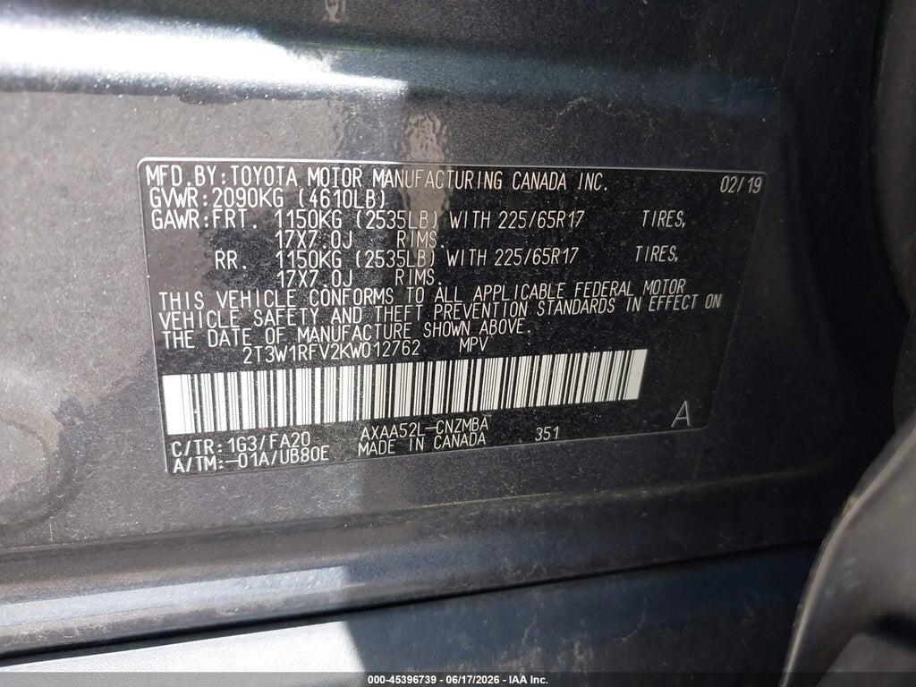 2T3W1RFV2KW012762 2019 TOYOTA RAV4 photo no. 9