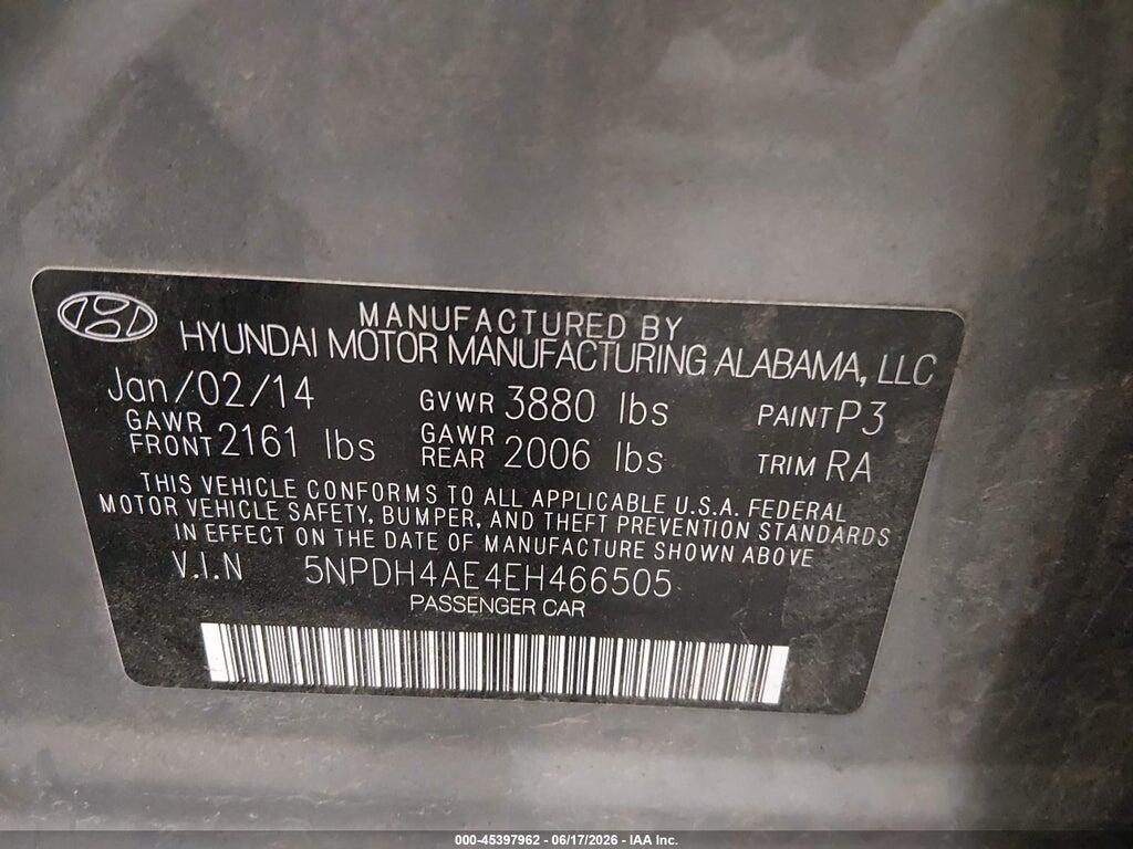 5NPDH4AE4EH466505 2014 HYUNDAI ELANTRA photo no. 9