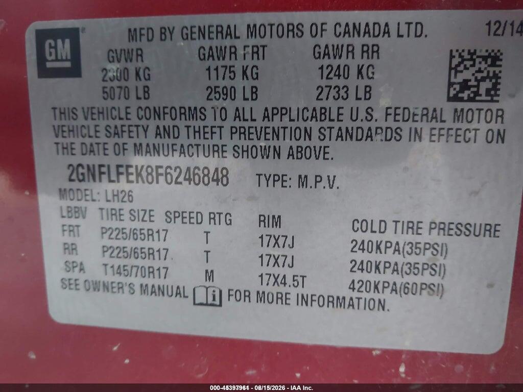2GNFLFEK8F6246848 2015 CHEVROLET EQUINOX photo no. 9