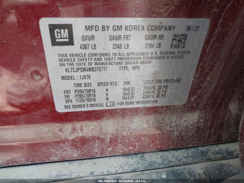 KL7CJPSM4MB370717 2021 CHEVROLET TRAX photo no. 9