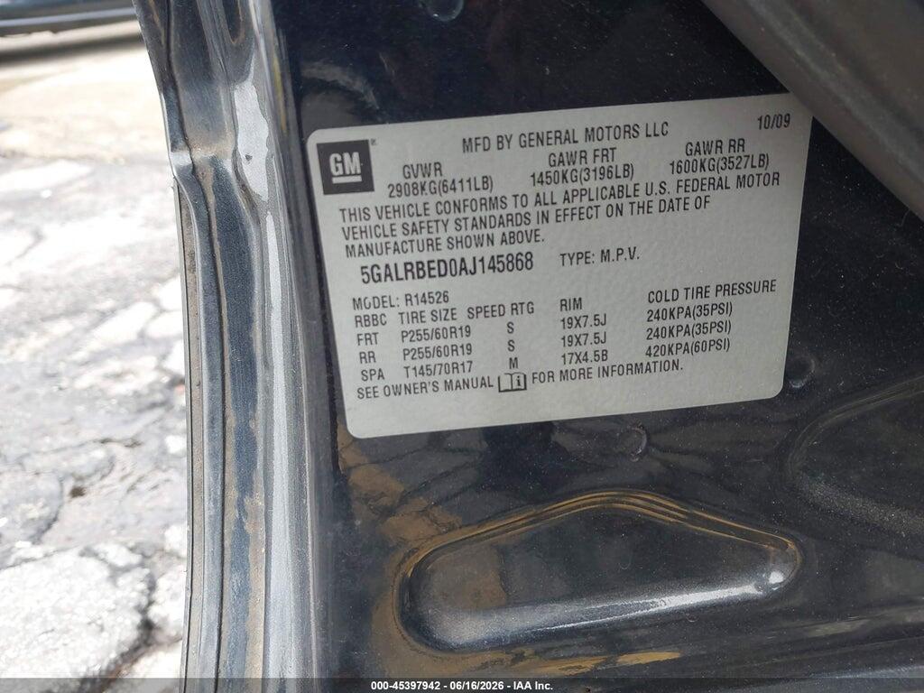5GALRBED0AJ145868 2010 BUICK ENCLAVE photo no. 9