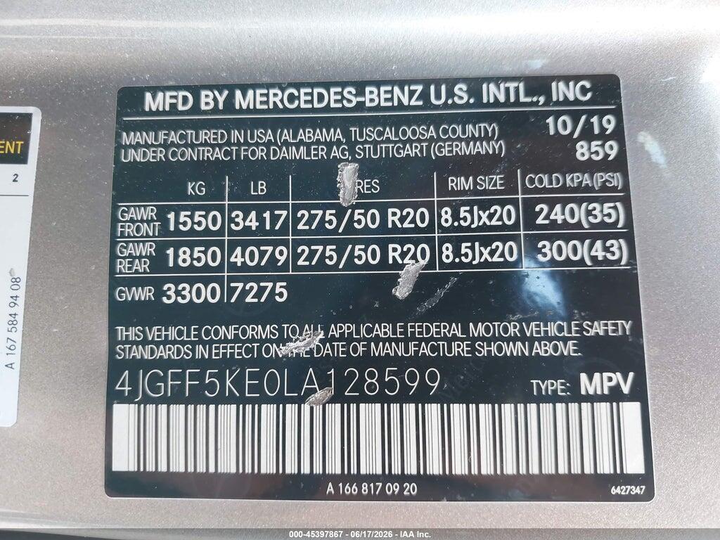 4JGFF5KE0LA128599 2020 MERCEDES-BENZ GLS 450 photo no. 9
