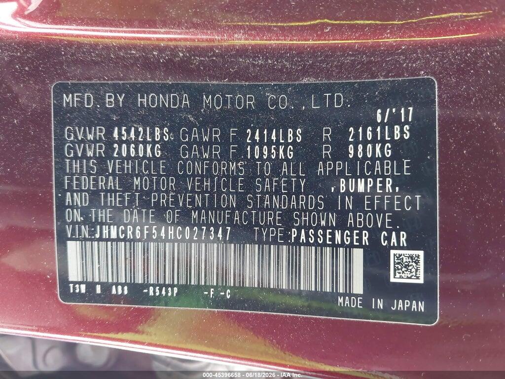 JHMCR6F54HC027347 2017 HONDA ACCORD HYBRID photo no. 9