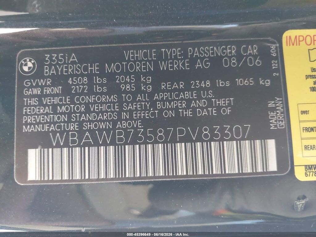 WBAWB73587PV83307 2007 BMW 335I photo no. 9