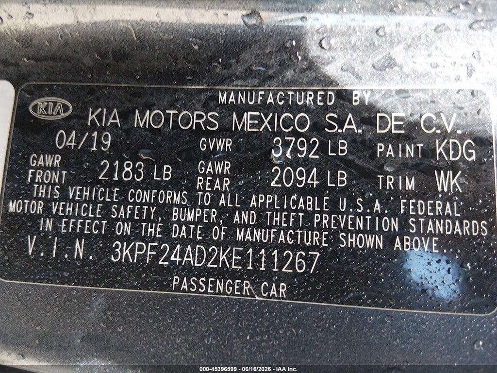 3KPF24AD2KE111267 2019 KIA FORTE photo no. 9