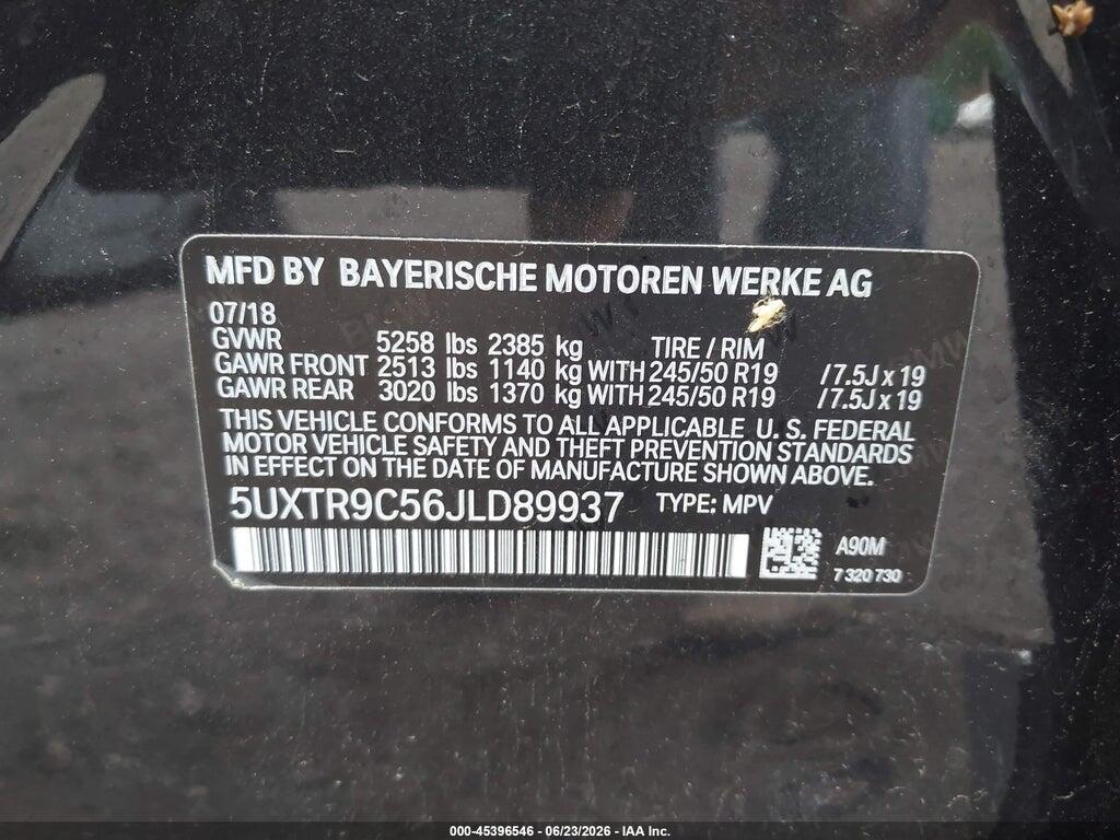5UXTR9C56JLD89937 2018 BMW X3 photo no. 9