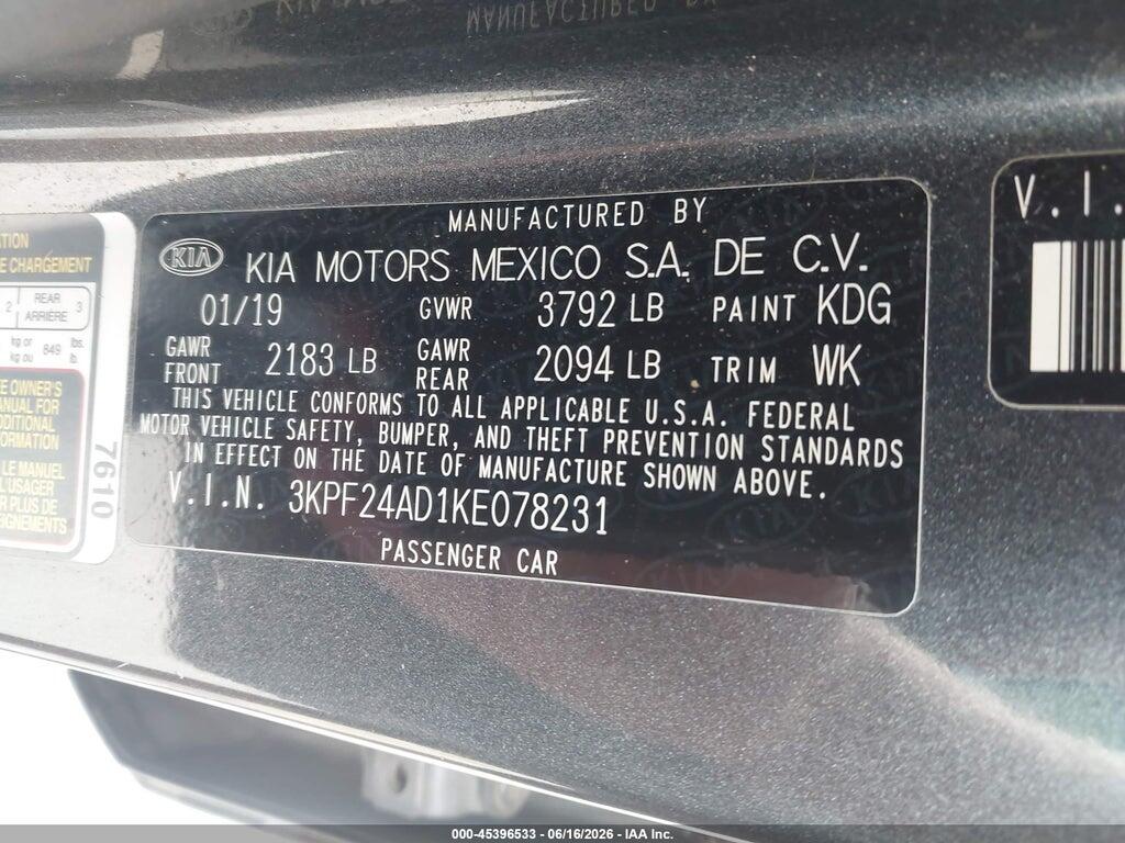 3KPF24AD1KE078231 2019 KIA FORTE photo no. 9