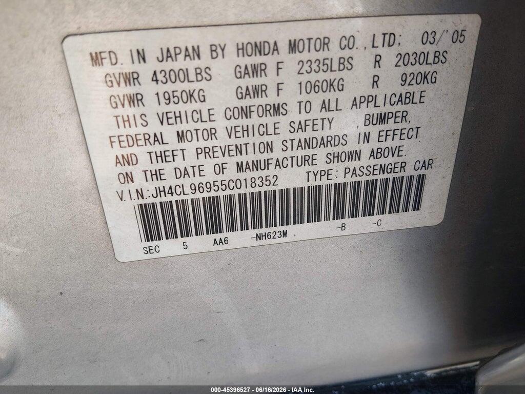 JH4CL96955C018352 2005 ACURA TSX photo no. 9