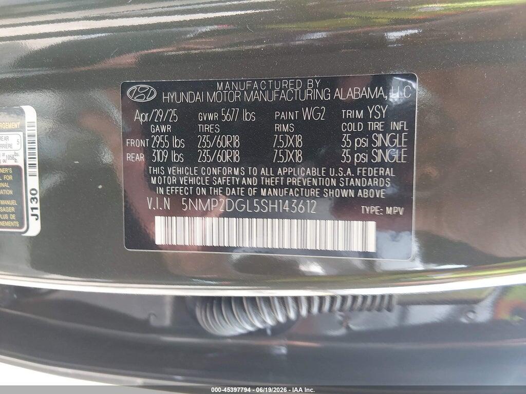 5NMP2DGL5SH143612 2025 HYUNDAI SANTA FE photo no. 9