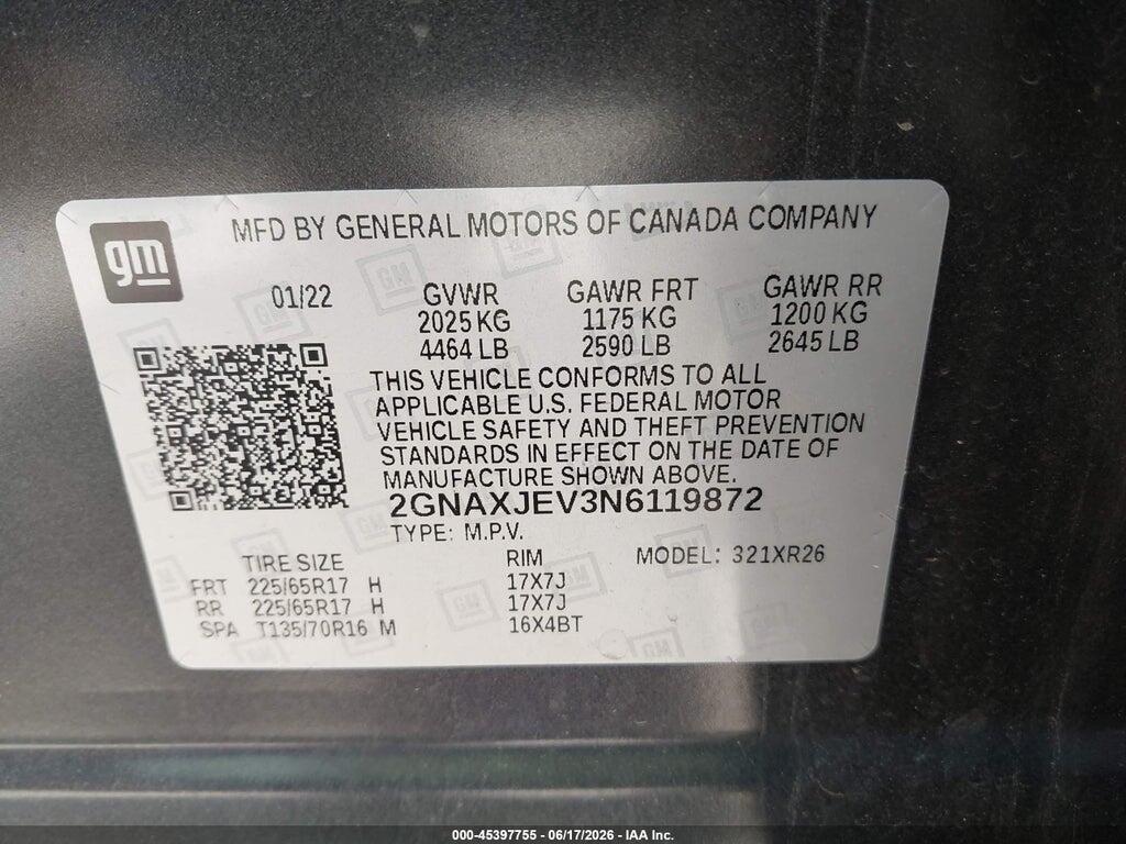 2GNAXJEV3N6119872 2022 CHEVROLET EQUINOX photo no. 9