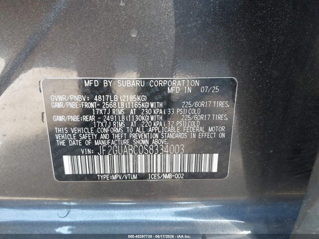 JF2GUABC0S8334003 2025 SUBARU CROSSTREK photo no. 9