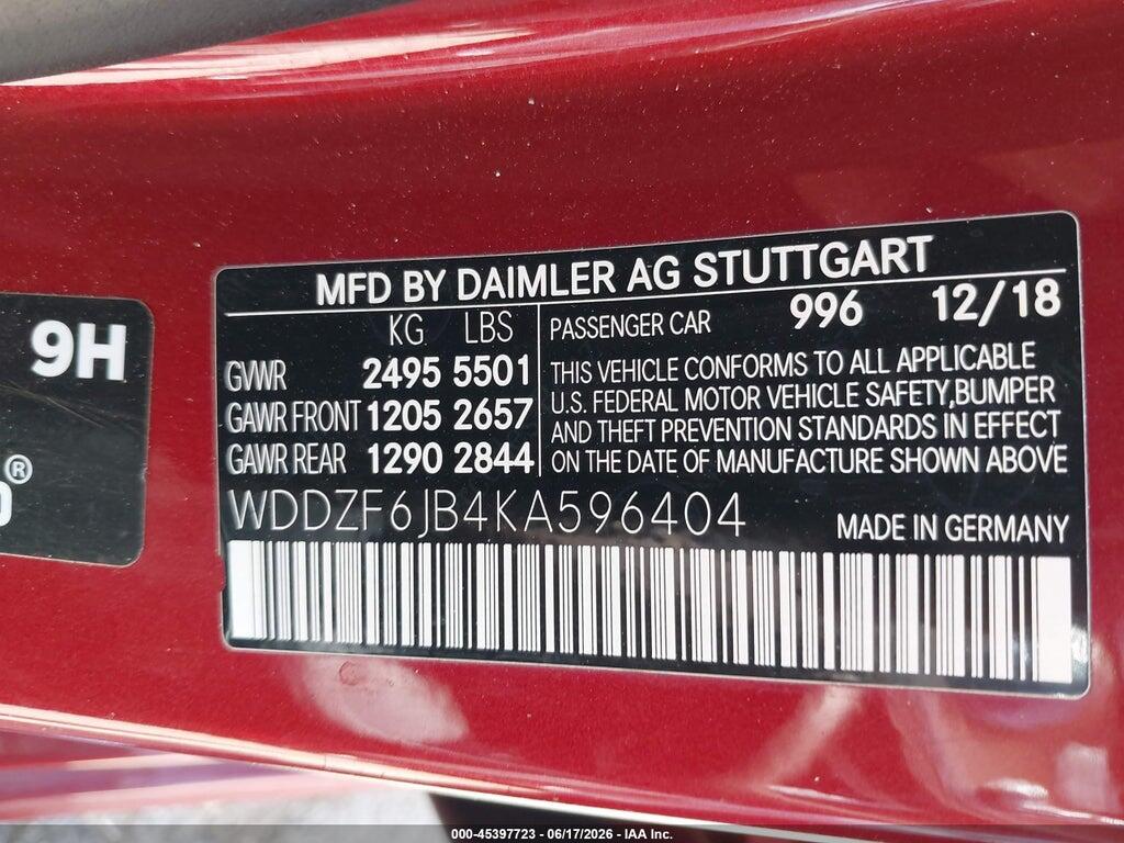 WDDZF6JB4KA596404 2019 MERCEDES-BENZ E 450 photo no. 9