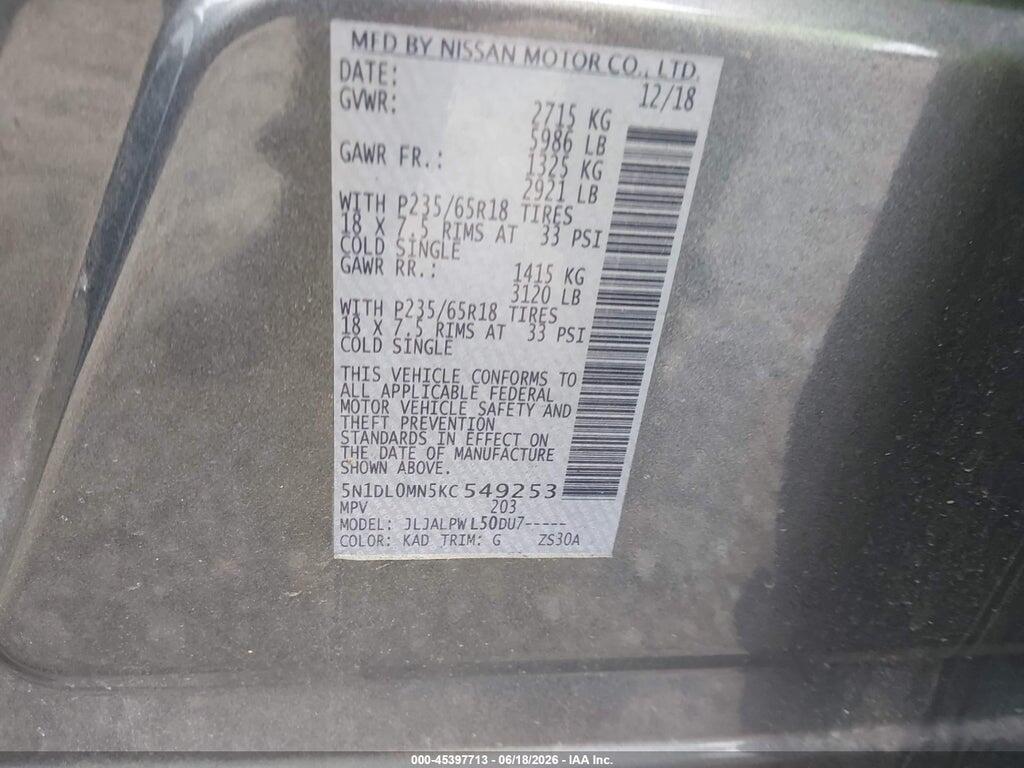 5N1DL0MN5KC549253 2019 INFINITI QX60 photo no. 9