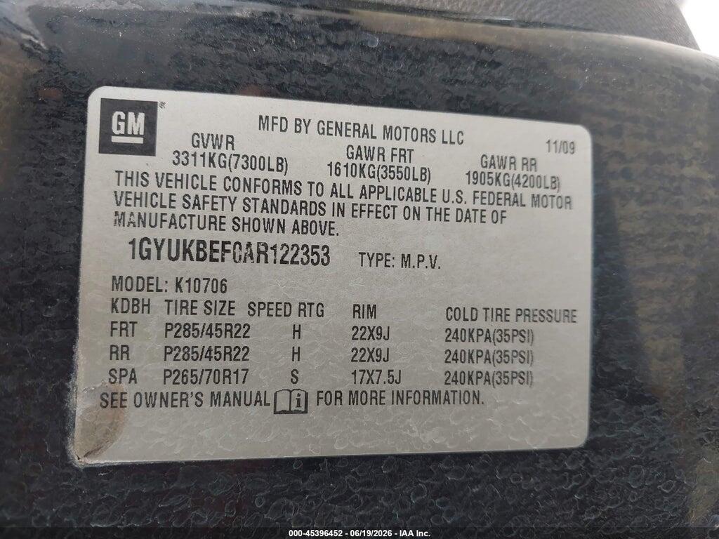 1GYUKBEF0AR122353 2010 CADILLAC ESCALADE photo no. 9