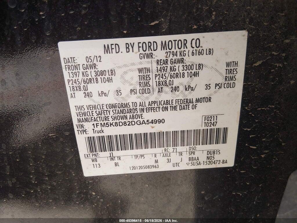 1FM5K8D82DGA54990 2013 FORD EXPLORER photo no. 9