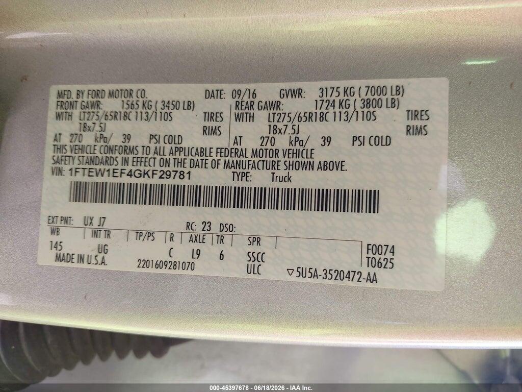 1FTEW1EF4GKF29781 2016 FORD F-150 photo no. 9