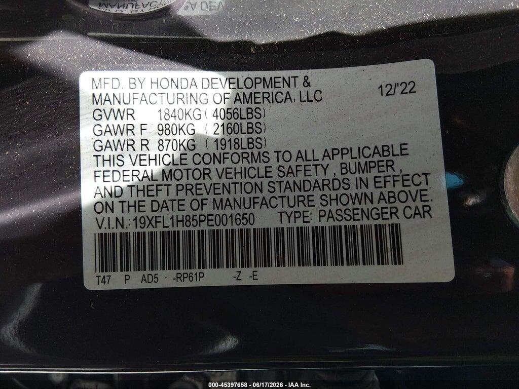19XFL1H85PE001650 2023 HONDA CIVIC photo no. 9