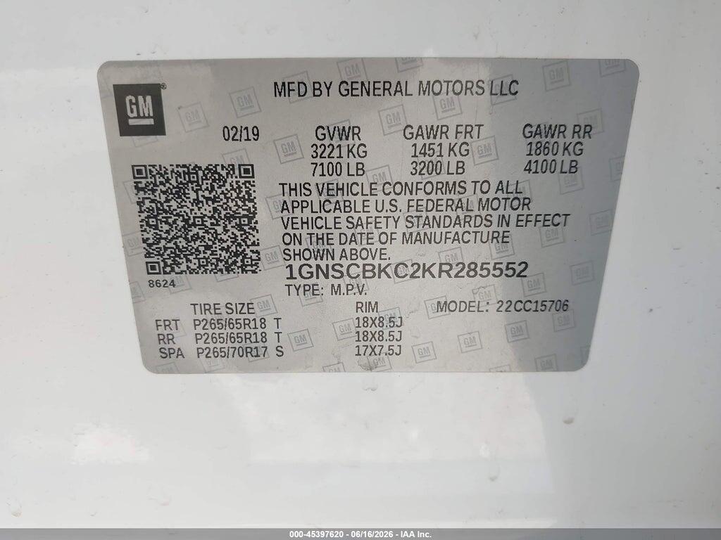 1GNSCBKC2KR285552 2019 CHEVROLET TAHOE photo no. 9