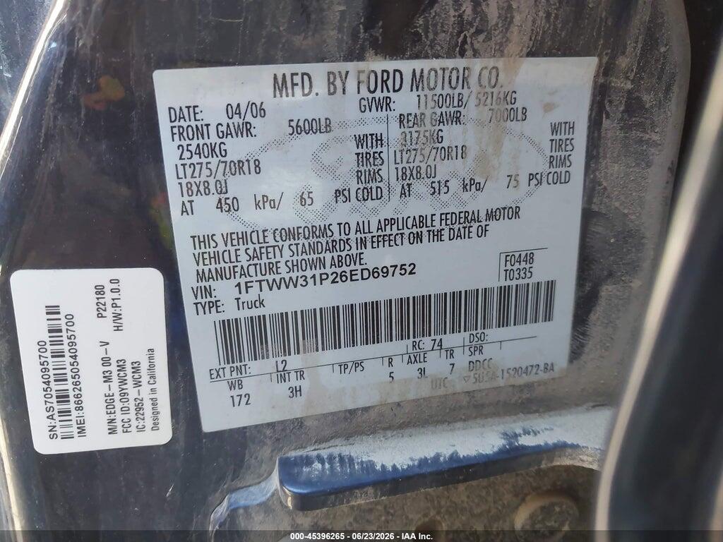 1FTWW31P26ED69752 2006 FORD F-350 photo no. 8