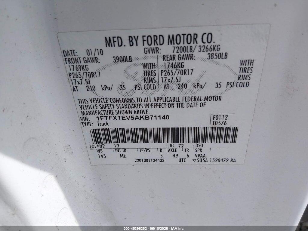 1FTFX1EV5AKB71140 2010 FORD F-150 photo no. 9