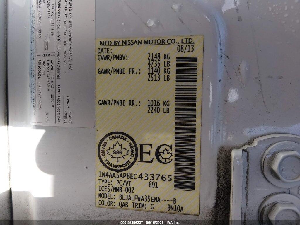 1N4AA5AP8EC433765 2014 NISSAN MAXIMA photo no. 9