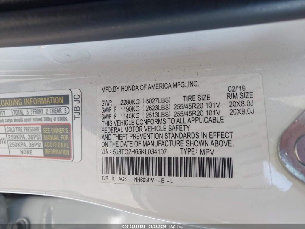 5J8TC2H65KL034107 2019 ACURA RDX photo no. 9