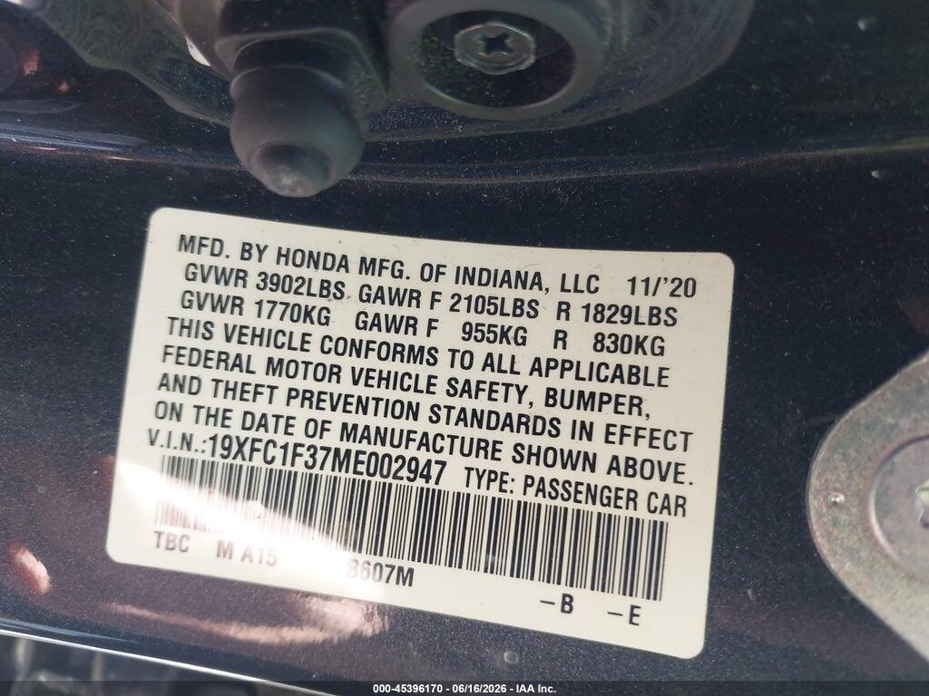 19XFC1F37ME002947 2021 HONDA CIVIC photo no. 9