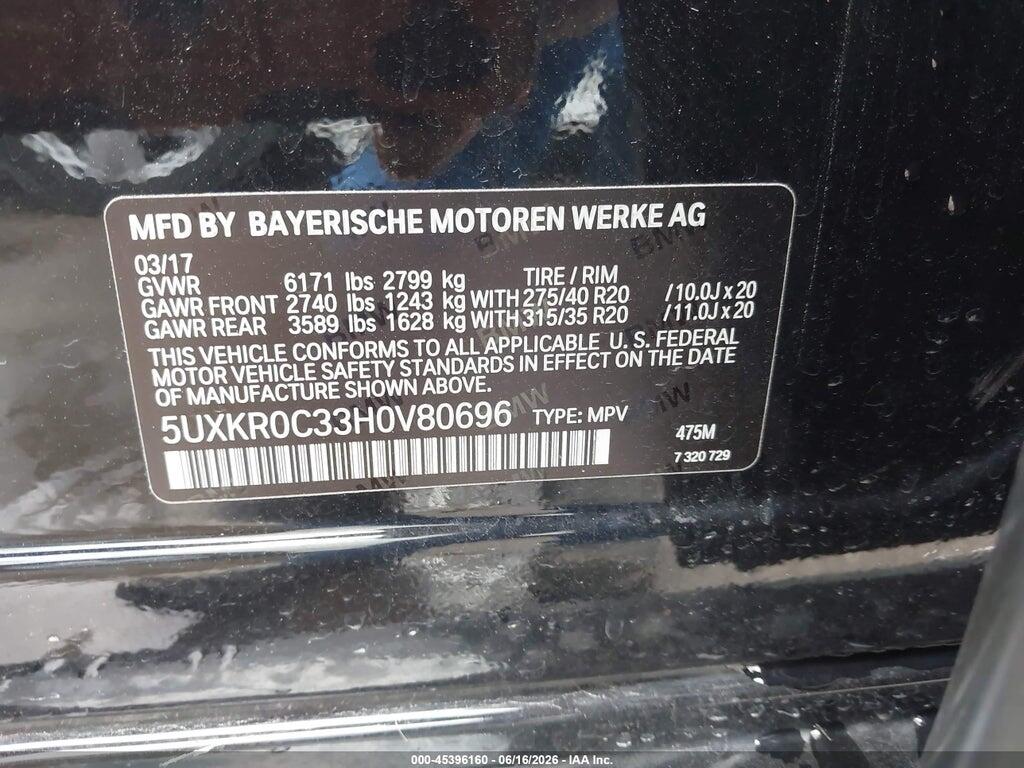 5UXKR0C33H0V80696 2017 BMW X5 photo no. 9
