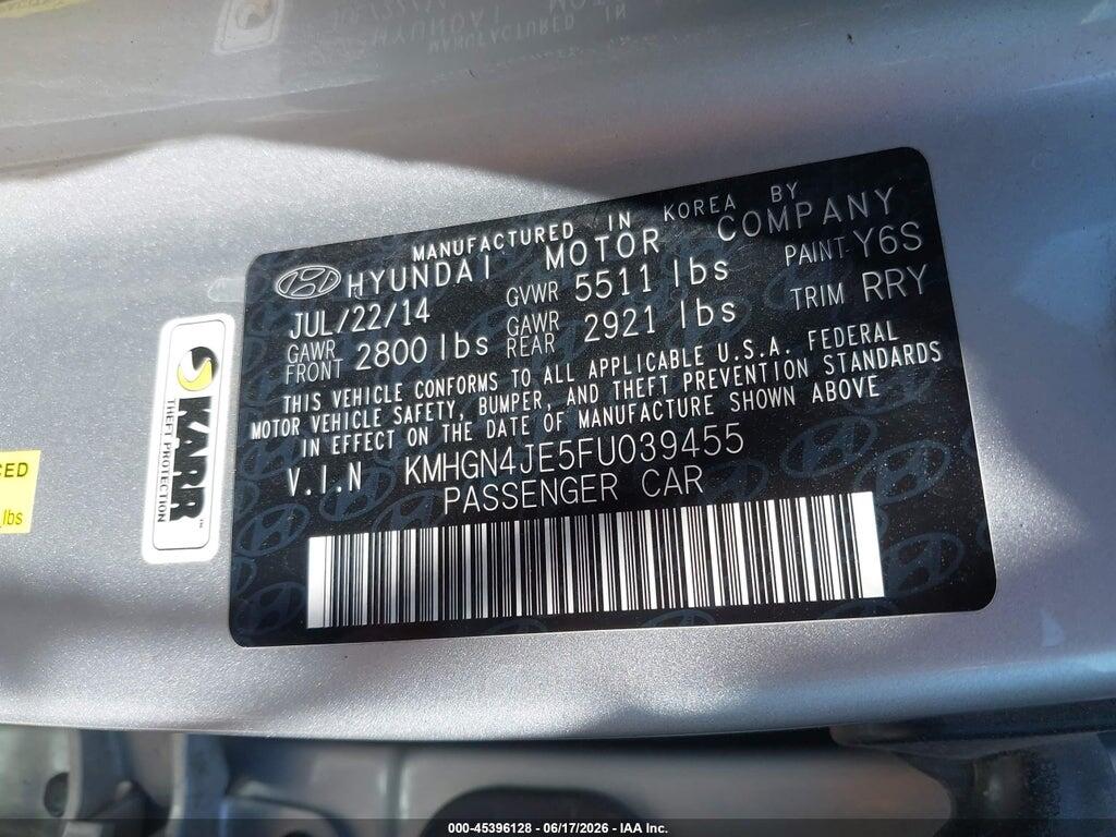 KMHGN4JE5FU039455 2015 HYUNDAI GENESIS photo no. 9