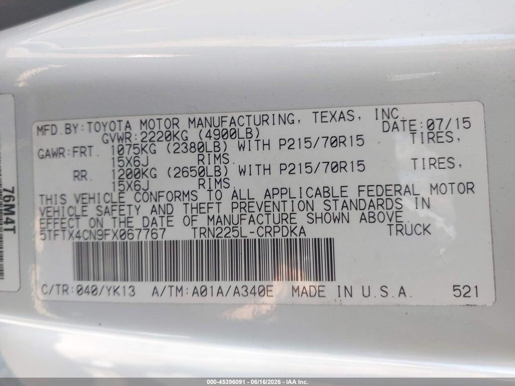 5TFTX4CN9FX067767 2015 TOYOTA TACOMA photo no. 9
