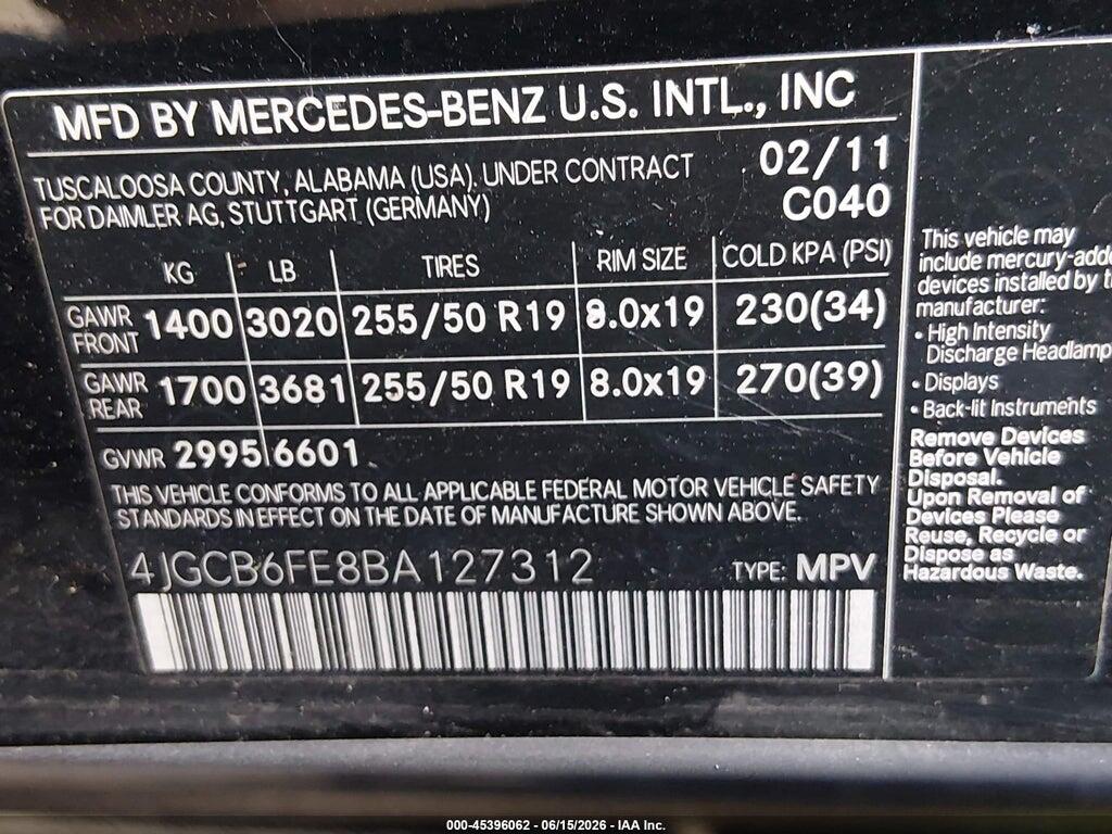 4JGCB6FE8BA127312 2011 MERCEDES-BENZ R 350 photo no. 9