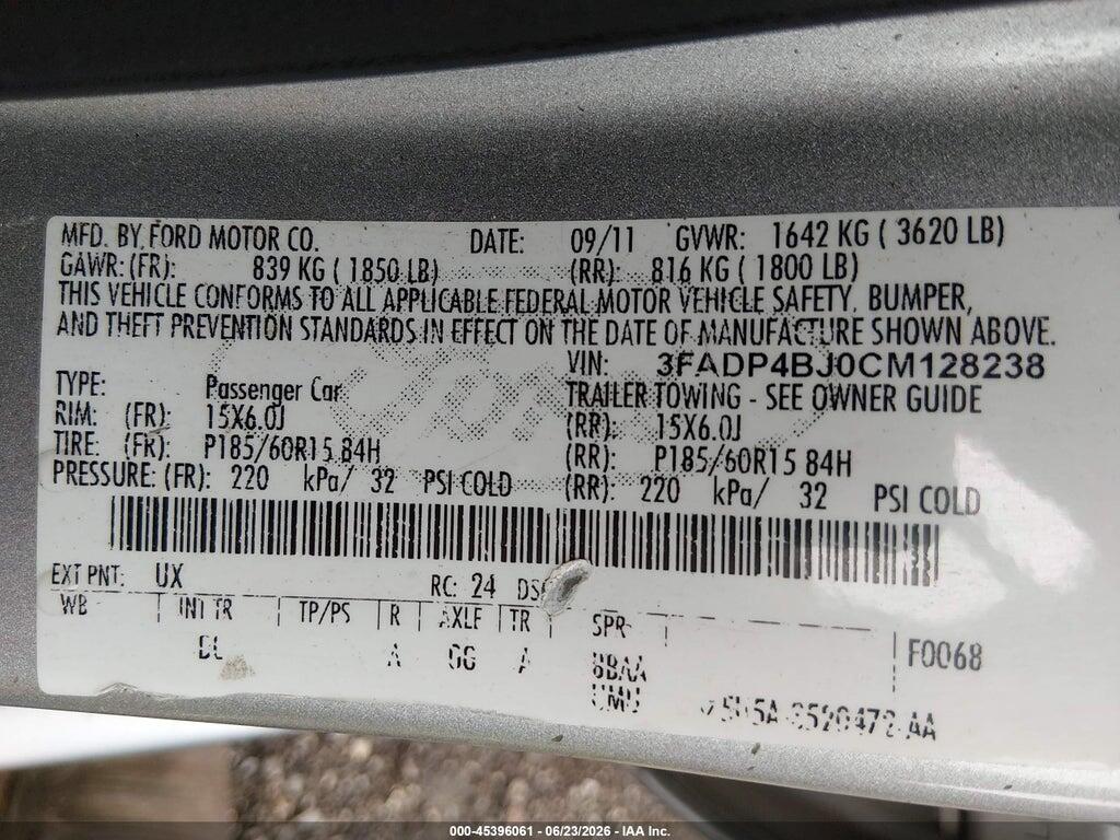 3FADP4BJ0CM128238 2012 FORD FIESTA photo no. 9