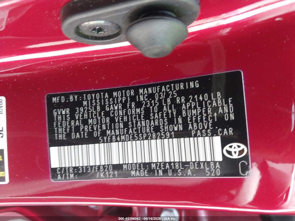 5YFB4MDE5SP282591 2025 TOYOTA COROLLA photo no. 9