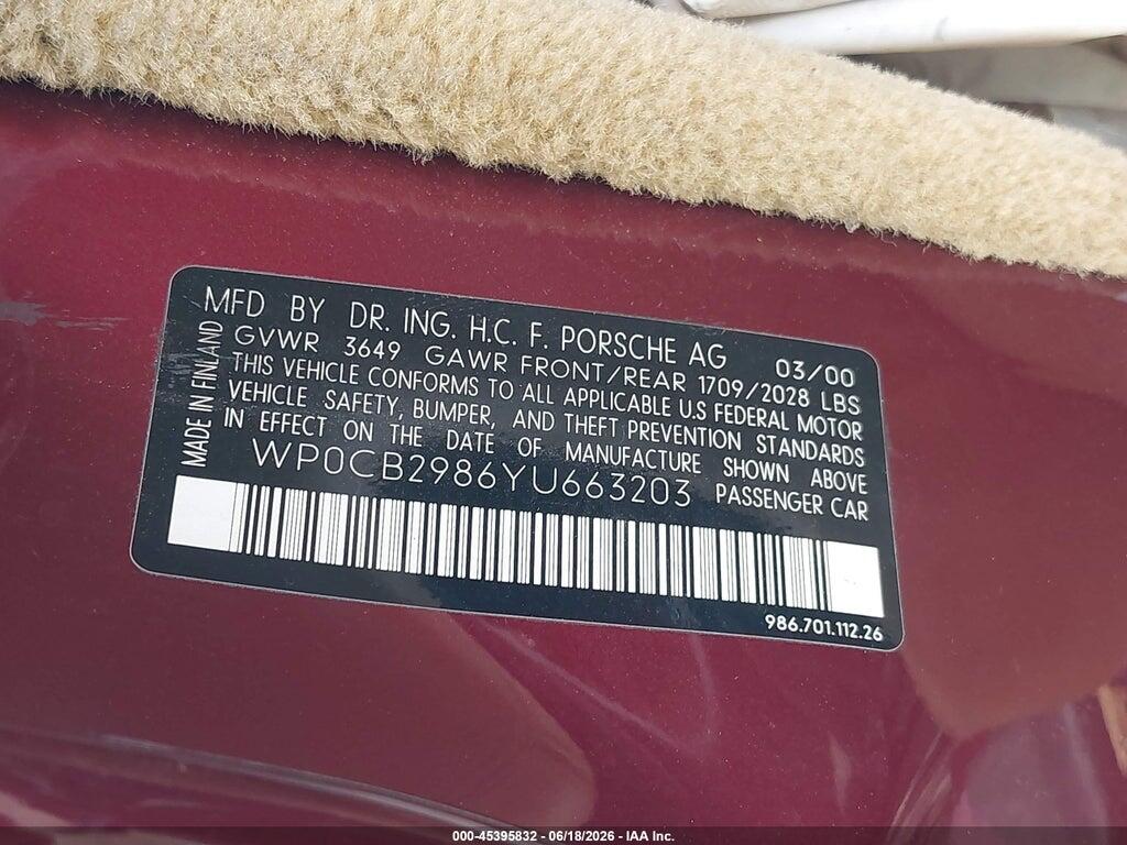 WP0CB2986YU663203 2000 PORSCHE BOXSTER photo no. 9