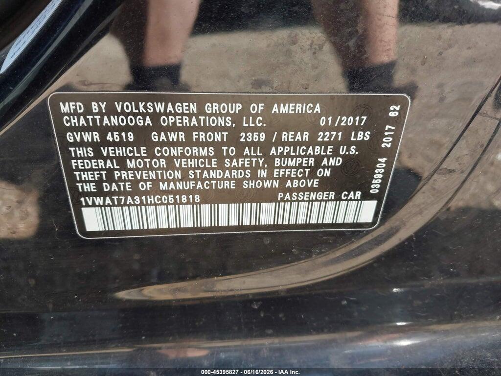 1VWAT7A31HC051818 2017 VOLKSWAGEN PASSAT photo no. 9