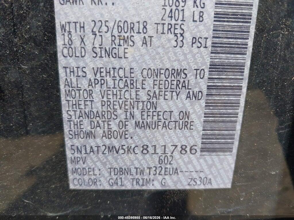 5N1AT2MV5KC811786 2019 NISSAN ROGUE photo no. 9