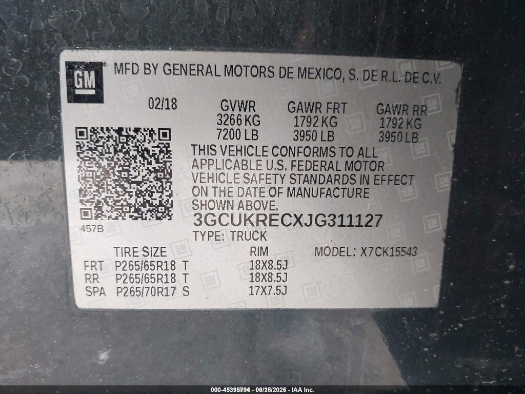 3GCUKRECXJG311127 2018 CHEVROLET SILVERADO 1500 photo no. 9