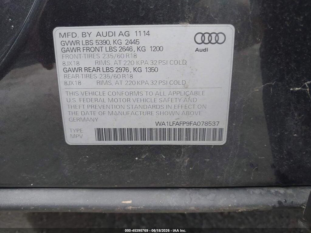 WA1LFAFP9FA078537 2015 AUDI Q5 photo no. 9