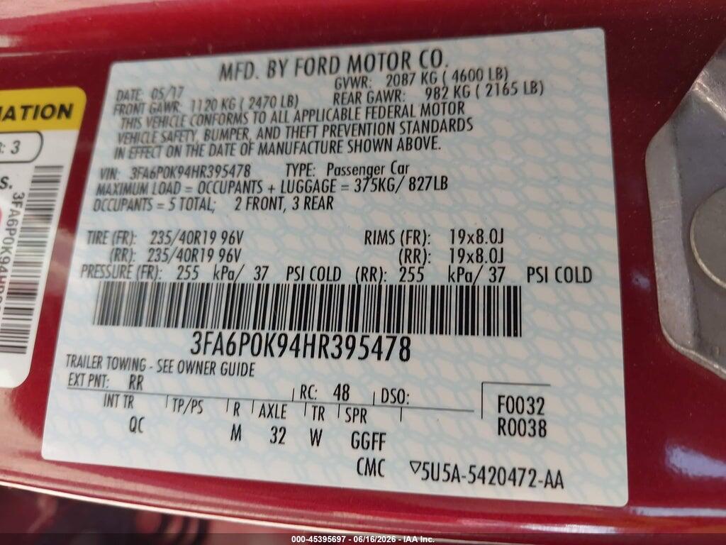 3FA6P0K94HR395478 2017 FORD FUSION photo no. 9