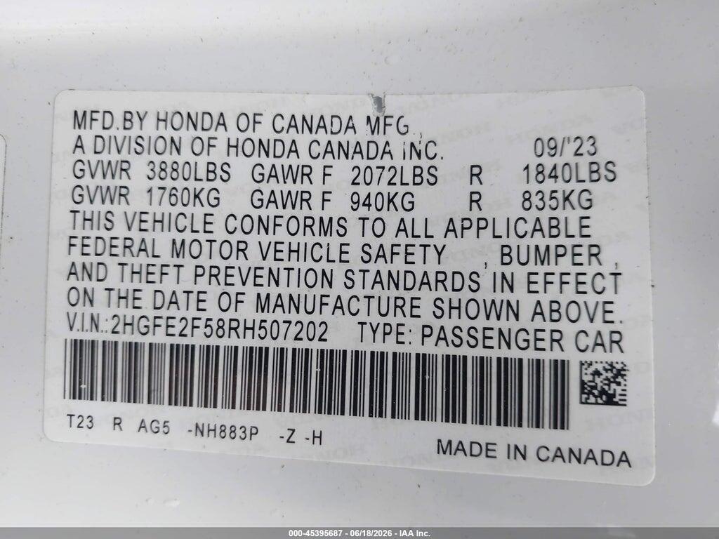 2HGFE2F58RH507202 2024 HONDA CIVIC photo no. 9