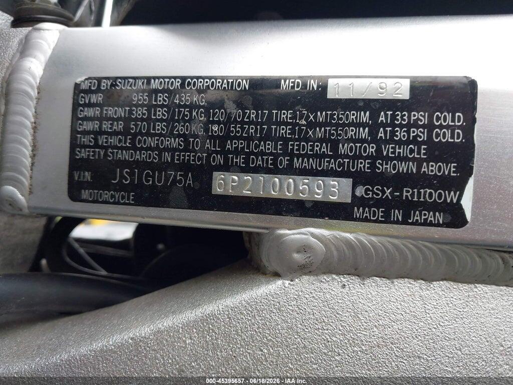 JS1GU75A6P2100593 1993 SUZUKI GSX-R1100 photo no. 10
