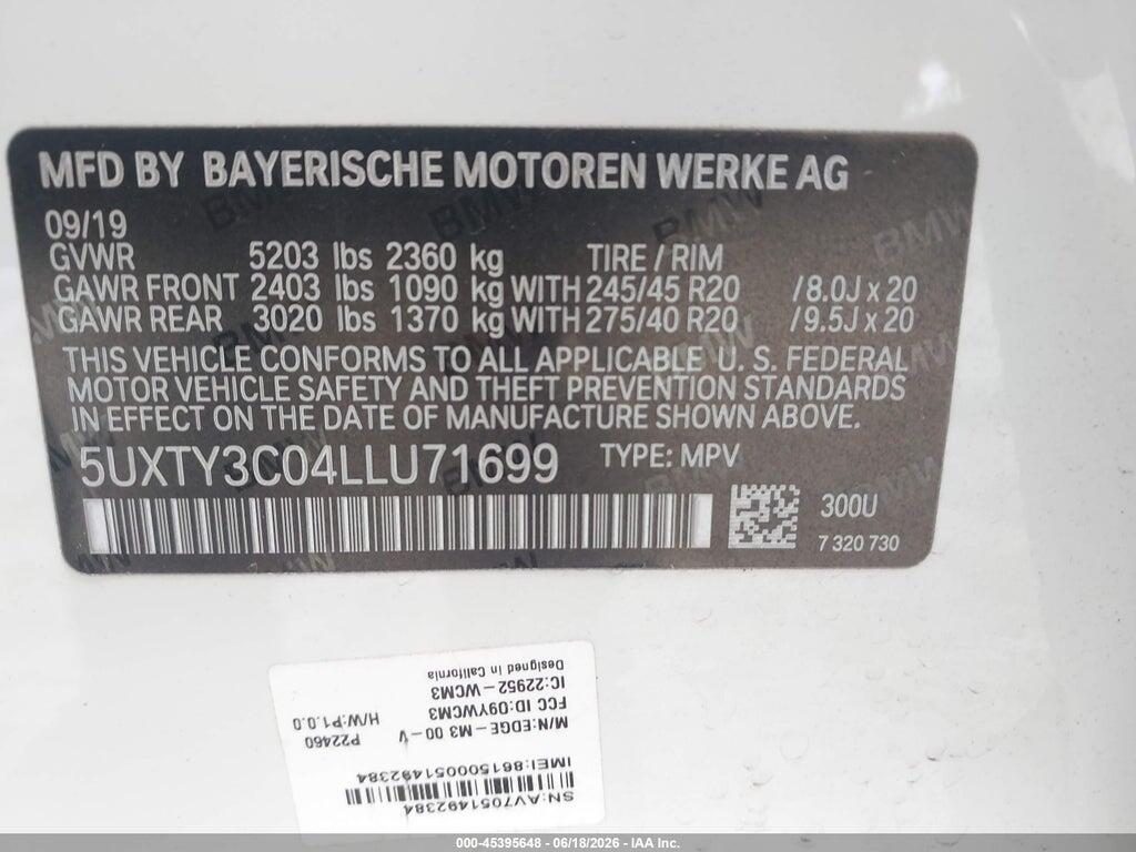 5UXTY3C04LLU71699 2020 BMW X3 photo no. 9