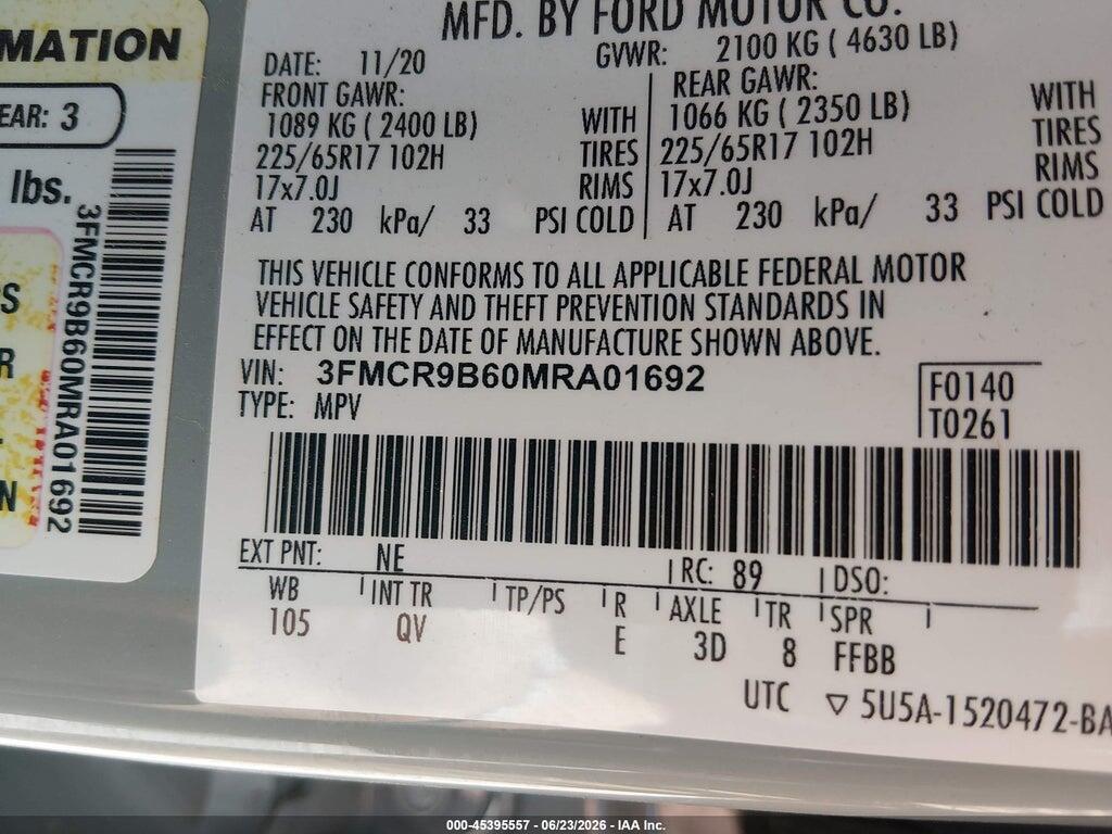 3FMCR9B60MRA01692 2021 FORD BRONCO SPORT photo no. 9