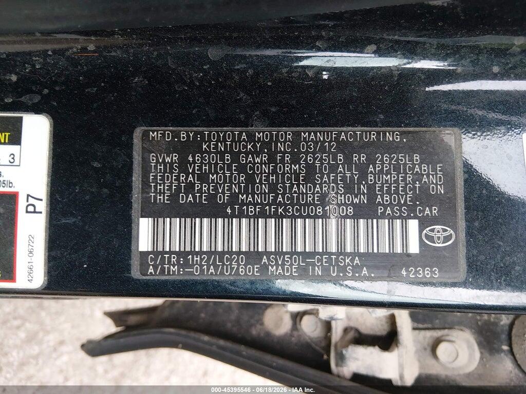 4T1BF1FK3CU081008 2012 TOYOTA CAMRY photo no. 9