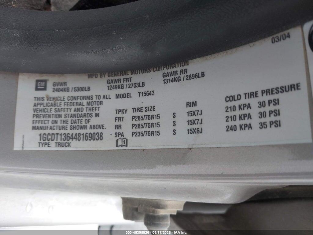 1GCDT136448169038 2004 CHEVROLET COLORADO photo no. 9