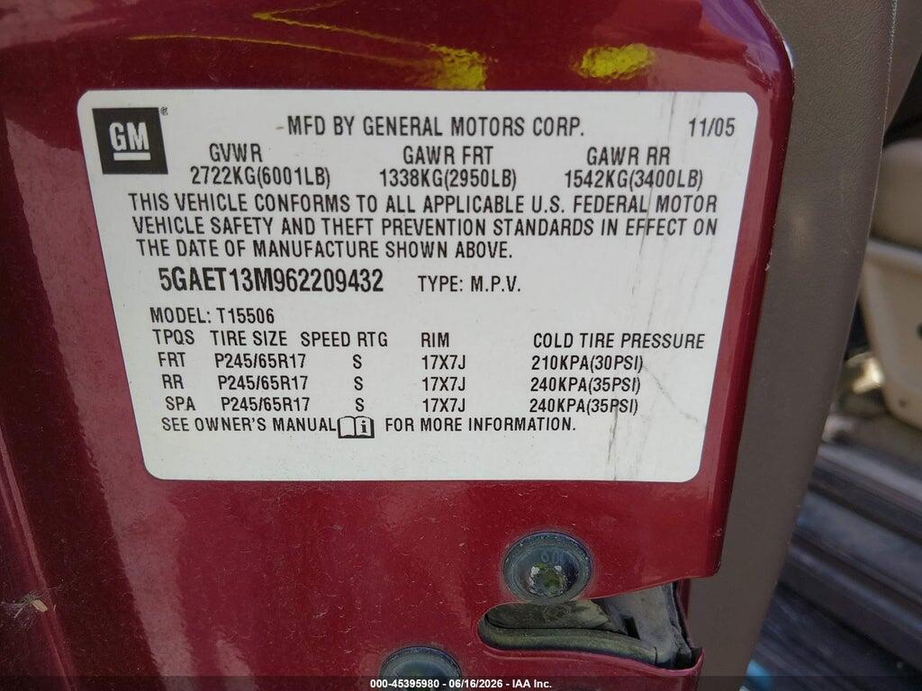 5GAET13M962209432 2006 BUICK RAINIER photo no. 9